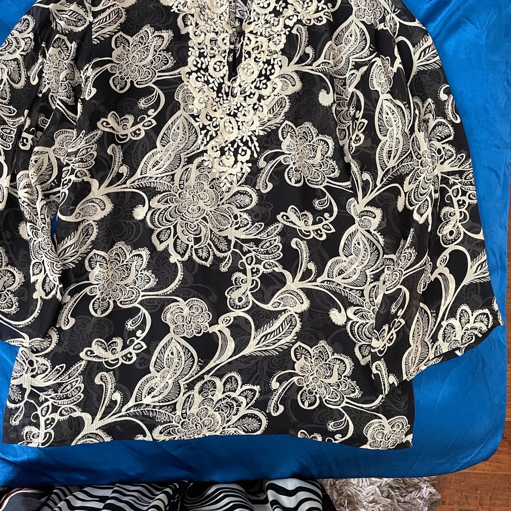 Oscar De La Renta beautiful chiffon blouse with handmade embroidery